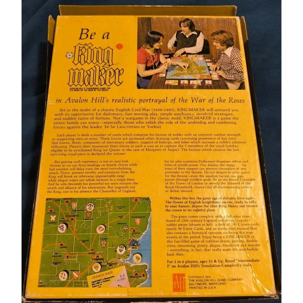 1976 KING MAKER War Of The Roses Bookcase Board Game Avalon Hill 100% Complete